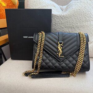 YSL Medium Cassandra Shoulder Bag in quilted grain de poudre embossed leather